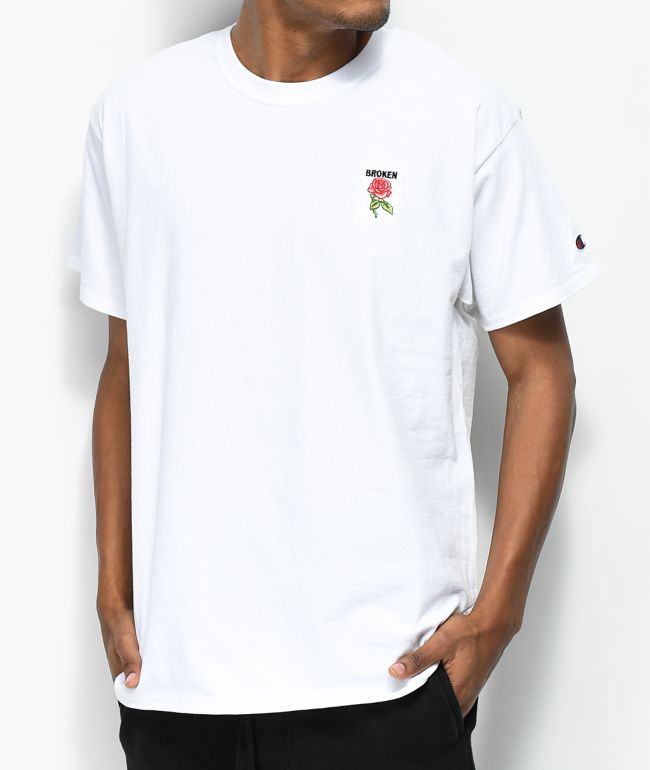 mens white shirt with red roses