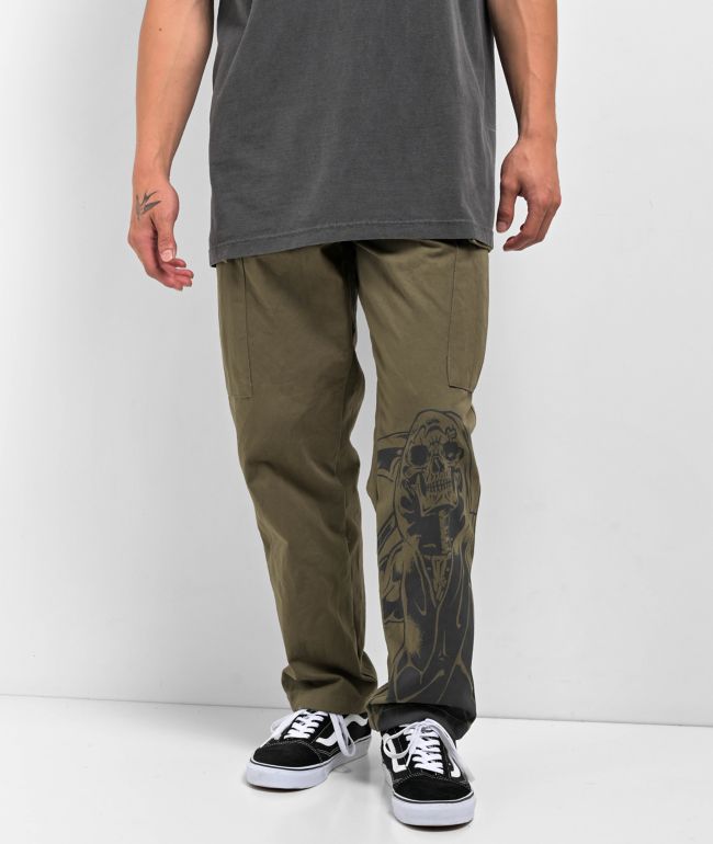 Broken Promises Never Enough Olive Green Cargo Pants