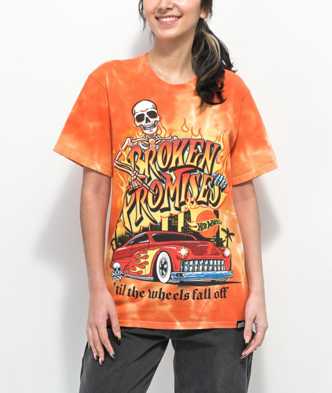 Broken Promises x Hot Wheels Fall Off Camiseta tie dye naranja
