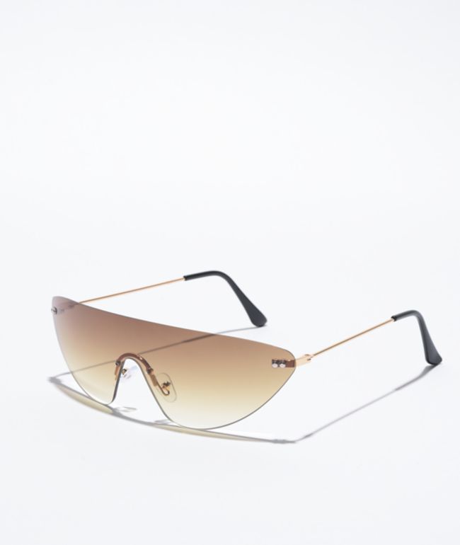 Brown Gradient Frameless Shield Sunglasses