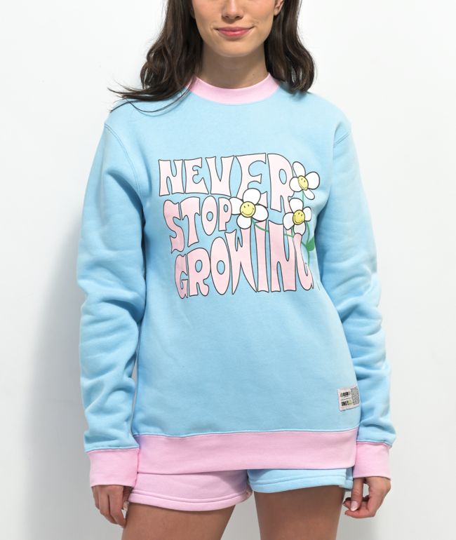 By Samii Ryan Smiley Never Stop Pink & Blue Crewneck Sweatshirt