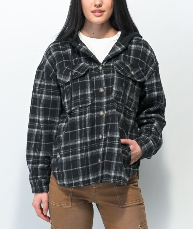 Cali 1850 Black Hooded Flannel Jacket