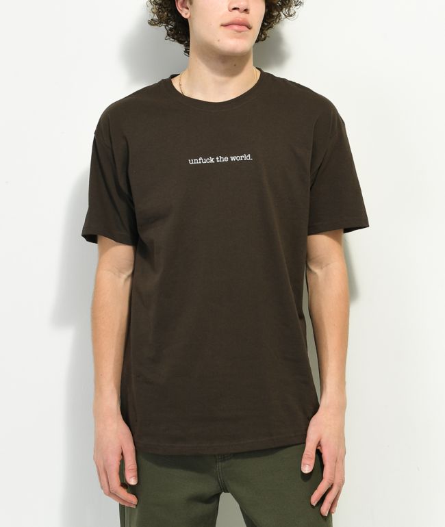 Can't Blame The Youth Unfuck The World Camiseta marrón