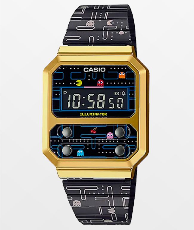 arrangere selvfølgelig hydrogen Casio x Pac-Man A100WEPC-1B Vintage Black & Gold Digital Watch