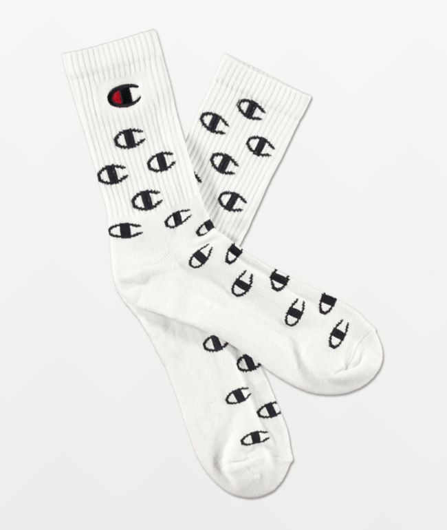 Champion All Over C White Crew Socks