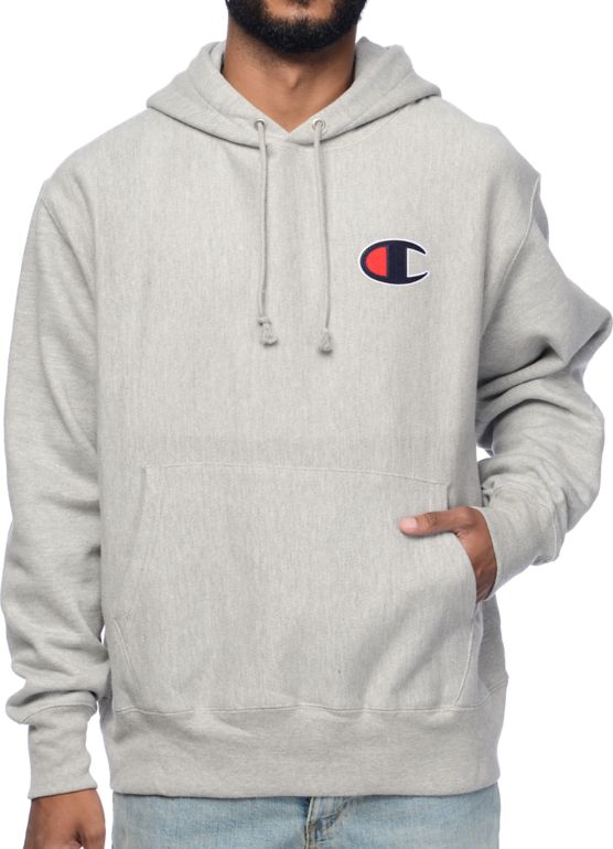 Grey champion hoodie big c clearance