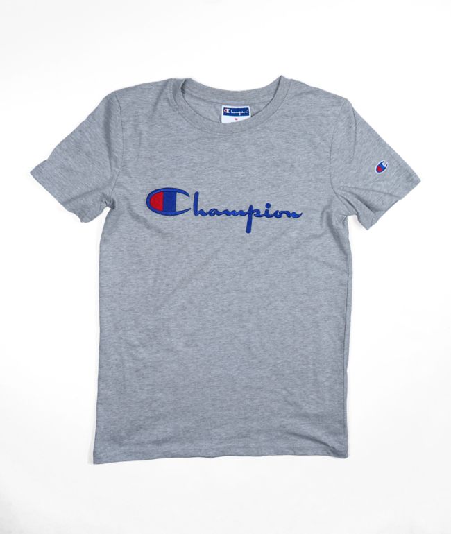 Champion Boys Embroidered Heritage Script Grey T-Shirt
