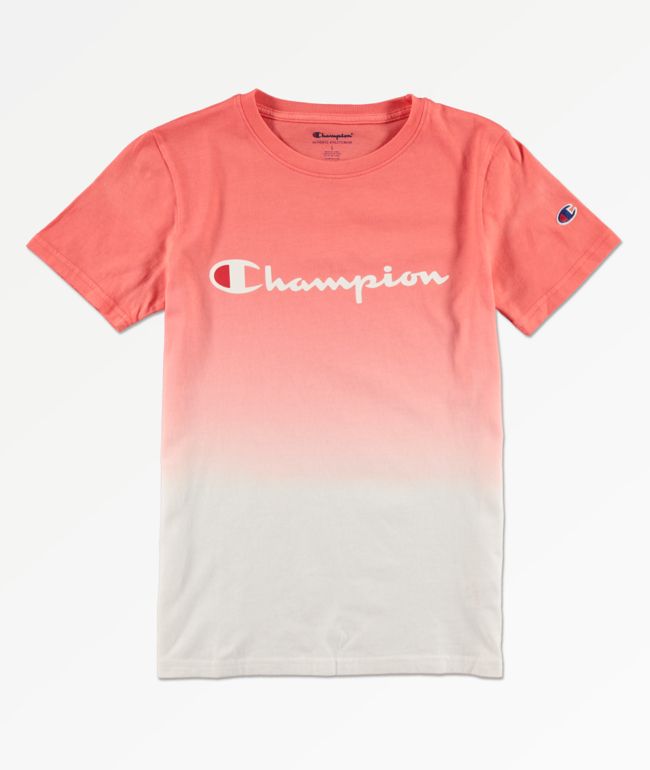 orange and white champion shirt