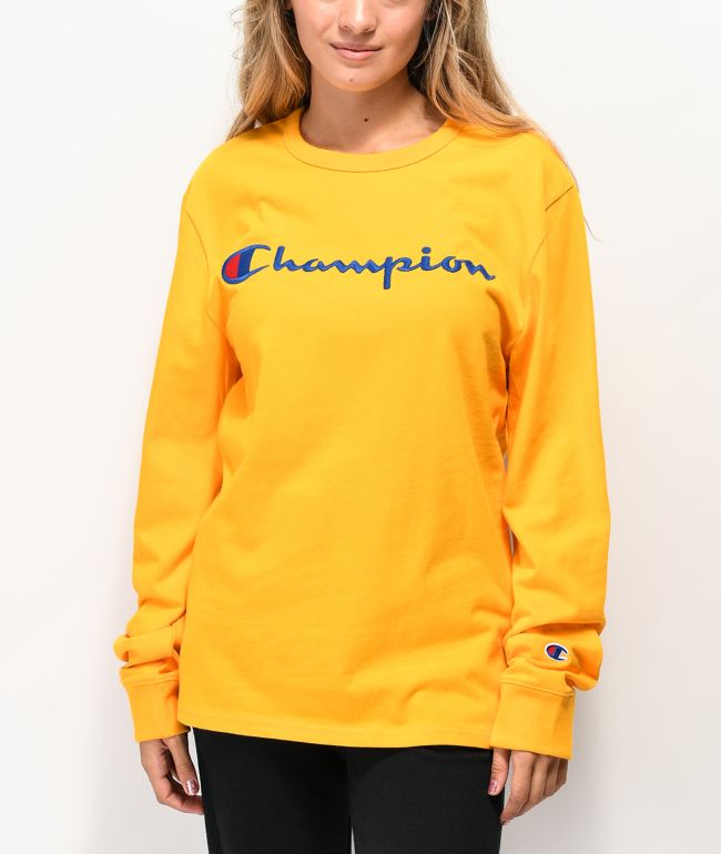 Long sleeve yellow champion shirt clearance