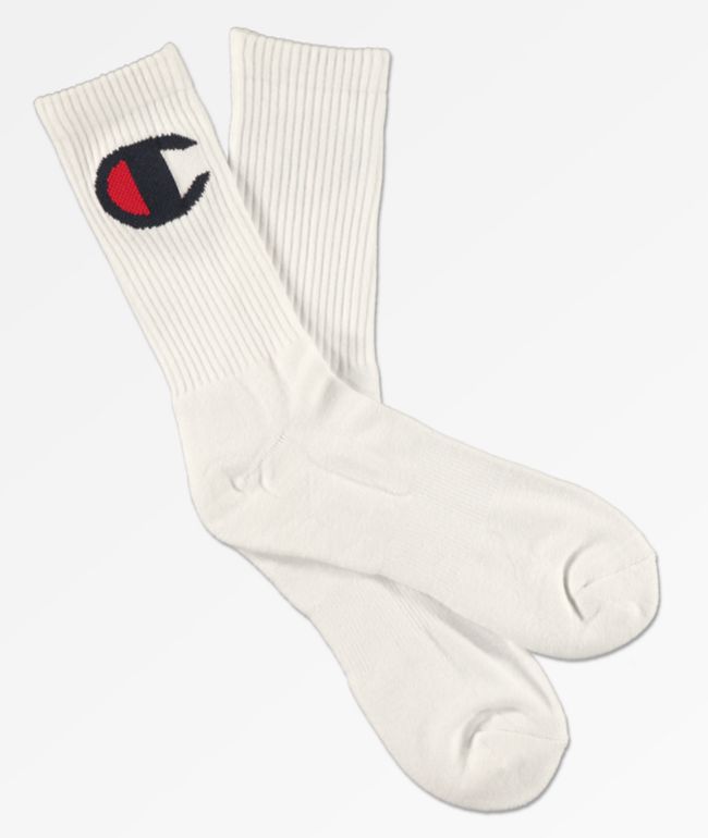 Champion Embroidered White Crew Socks