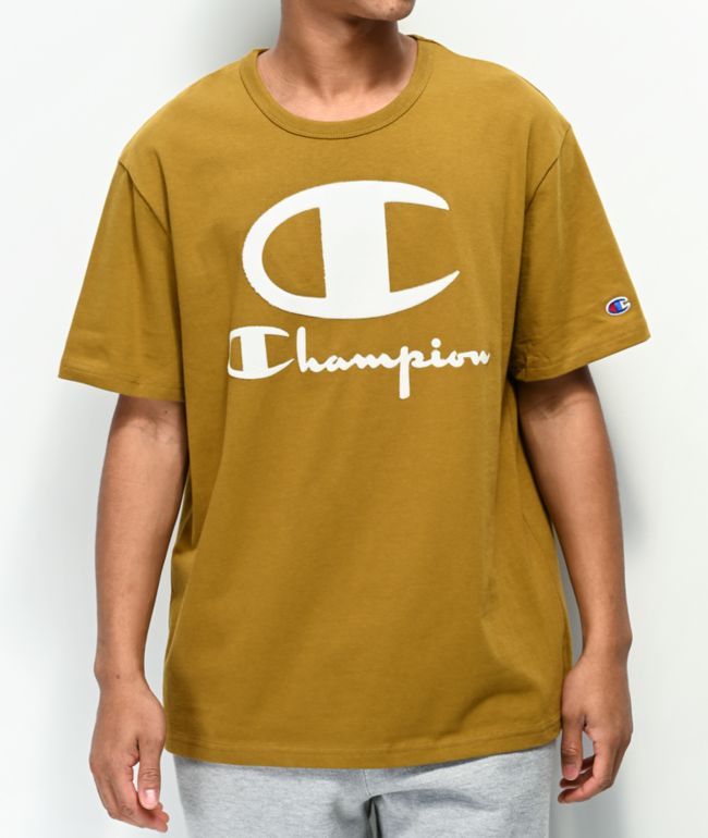 orange and white champion shirt