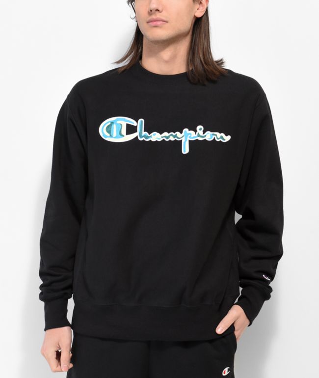 Champion GF70 Reverse Weave Black Creweck Sweatshirt