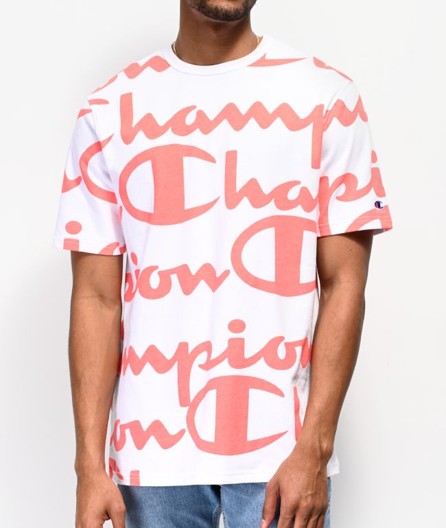 Pink and white champion shirt
