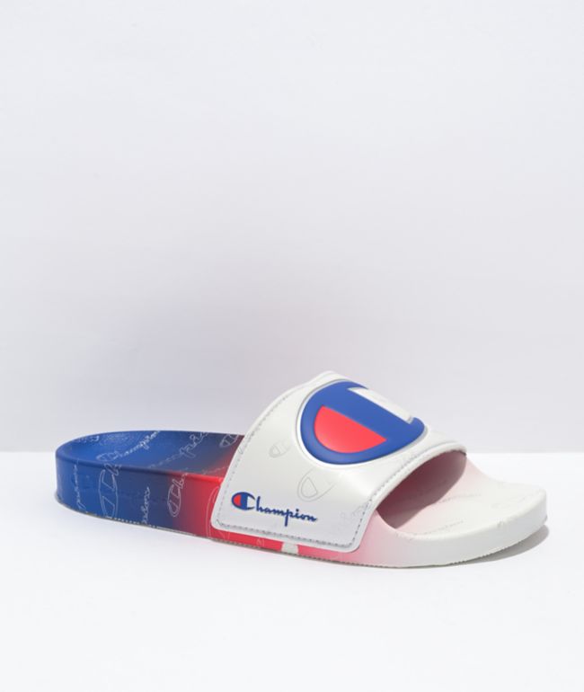 Champion IPO Fade White & Blue Slide Sandals