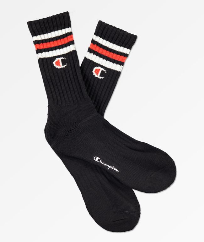Champion Logo Black White Red Crew Socks Zumiez