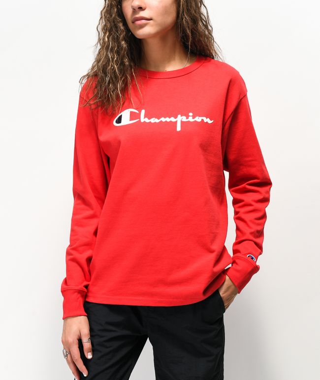 champion long sleeve red