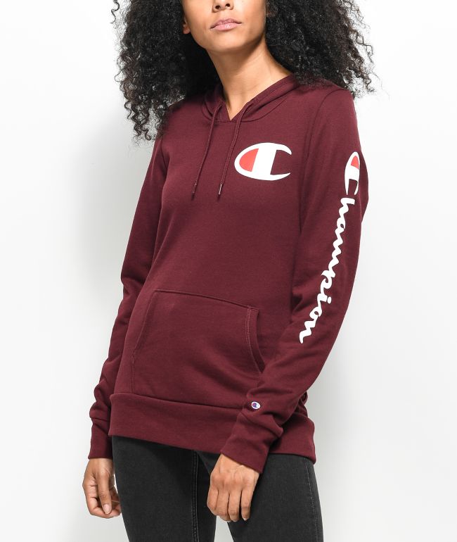 burgundy champion hoodie women's
