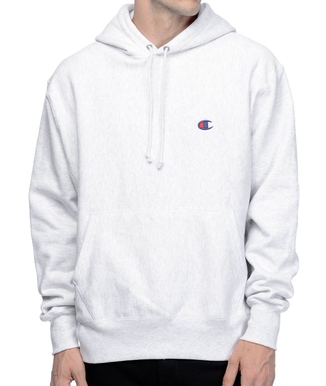 champion reverse weave logo hoodie sweatshirt light grey