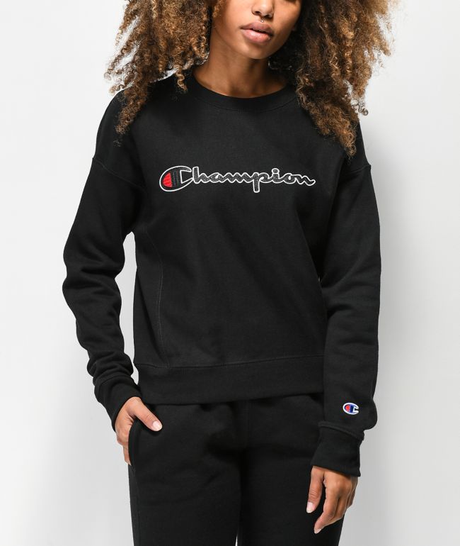Champion black reverse weave crewneck sweatshirt Clearance
