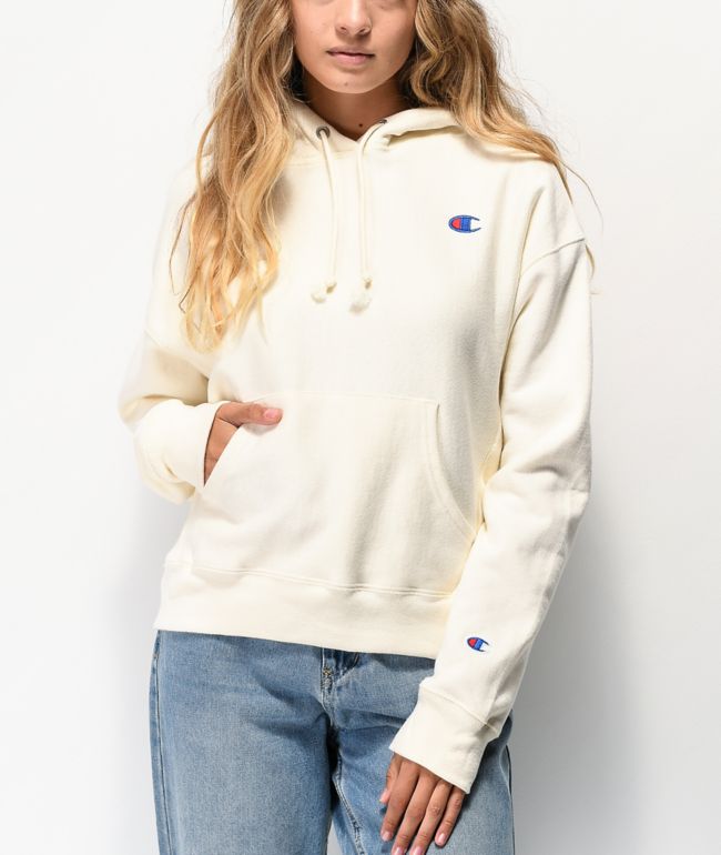 white champion reverse weave hoodie
