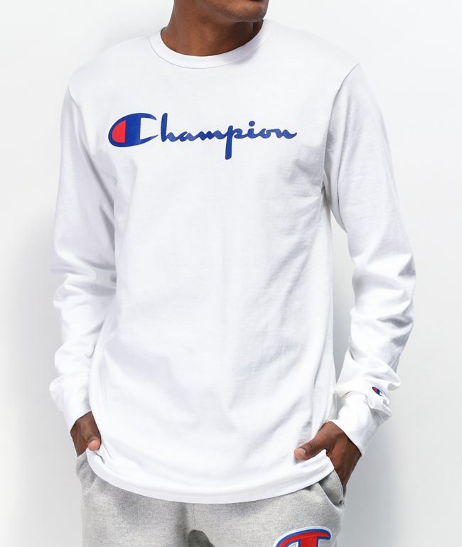 Champion Reverse Weave Heritage Script White Long Sleeve T-Shirt