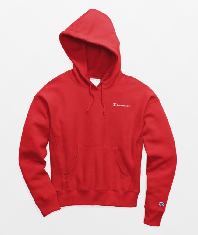 champion script hoodie red