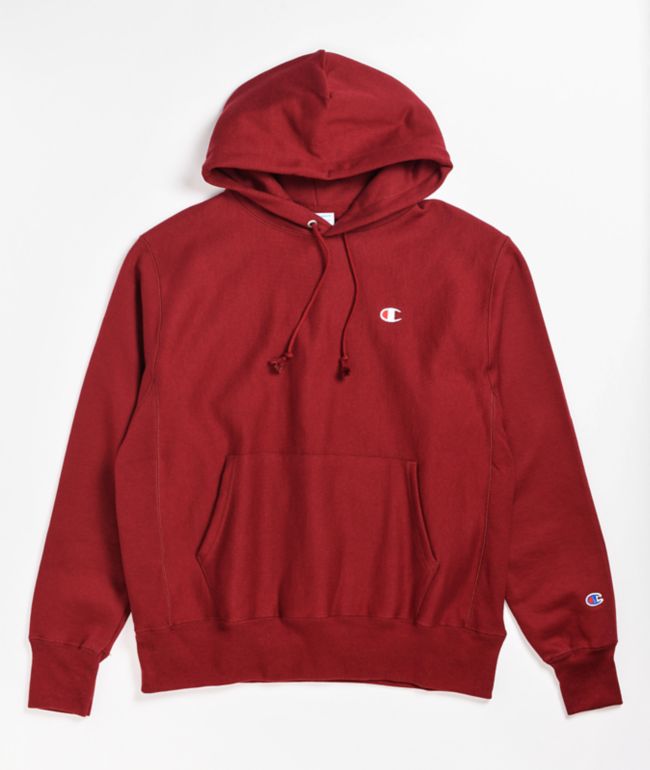 Champion Reverse Weave Small C Burgundy Hoodie