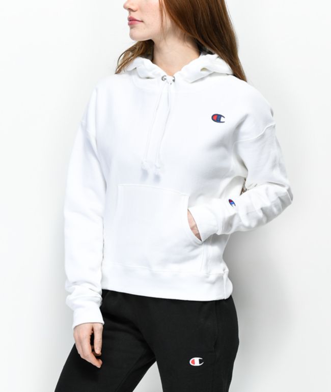 champion reverse weave pullover hoodie white