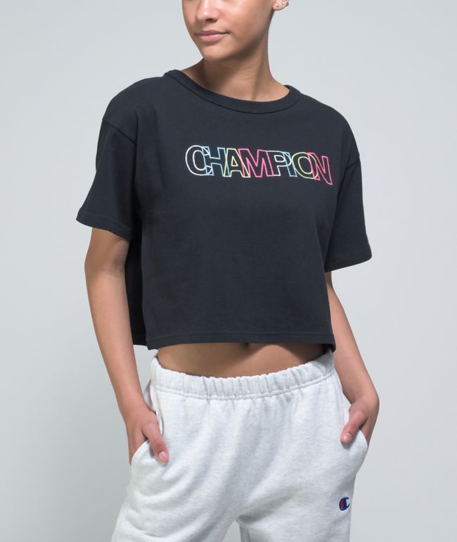 Champion Life Women Crop Tee T-Shirt Script Logo Modern Short Sleeve Vintage 