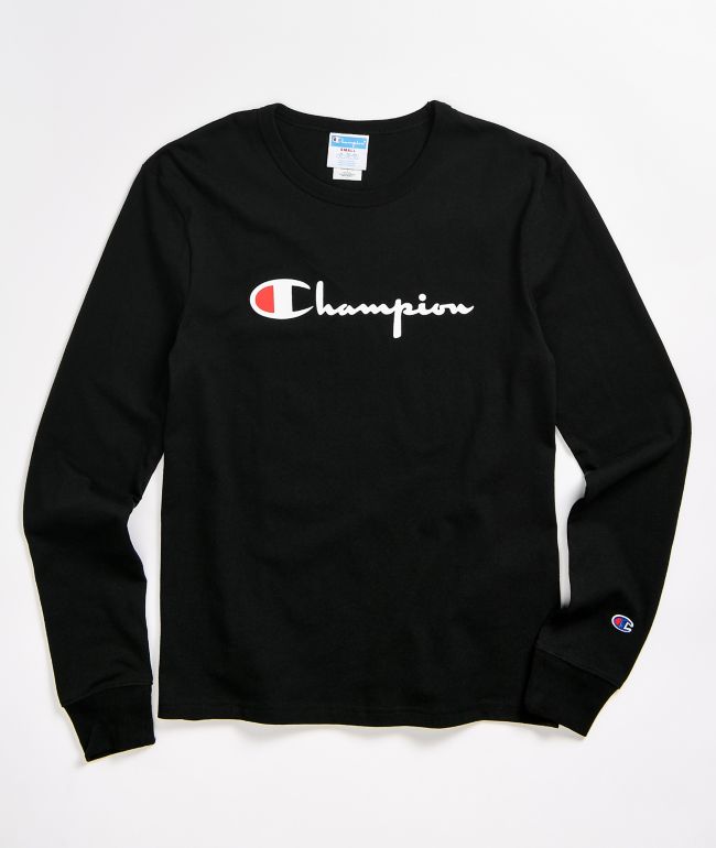 temperamento apetito Superioridad Champion Script Logo camiseta de manga larga negra y blanca
