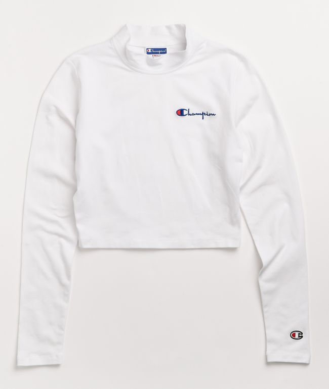 white cropped mock neck