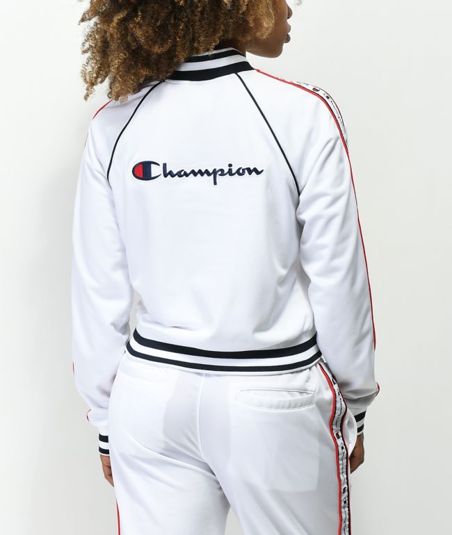 champion track jacket white