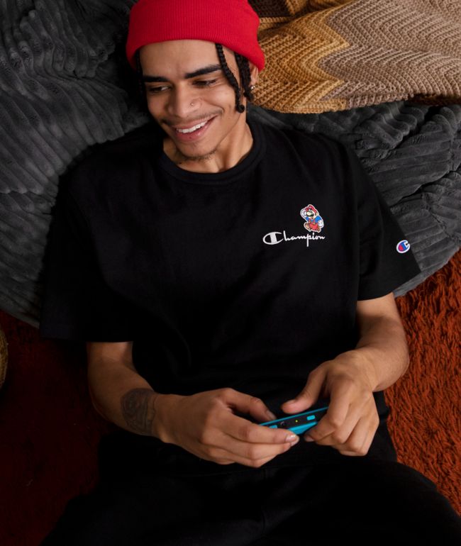 Champion X Super Mario Bros Kanji Black T Shirt Zumiez Champion X Super Mario Bros Kanji Black T Shirt Zumiez