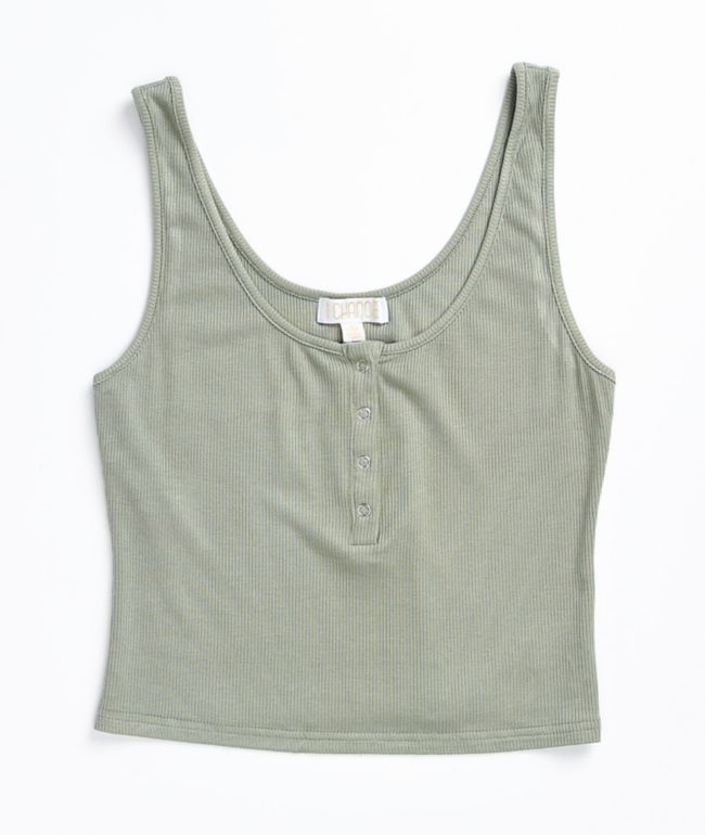 Chance Sage Button Front Crop Tank Top