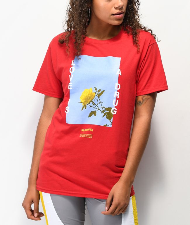 red graphic tee