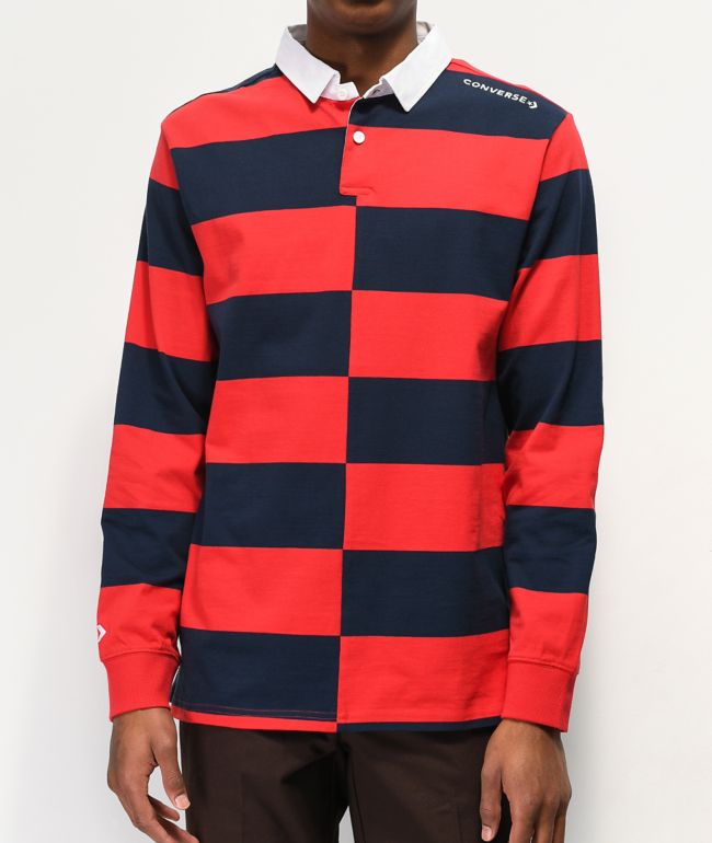 Converse All Star Rugby Red Navy Long Sleeve Knit Polo Shirt Zumiez