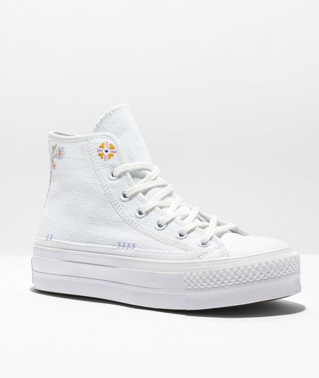Converse Chuck Taylor All Star Lift Autumn zapatos bordados de plataforma alta de color blanco