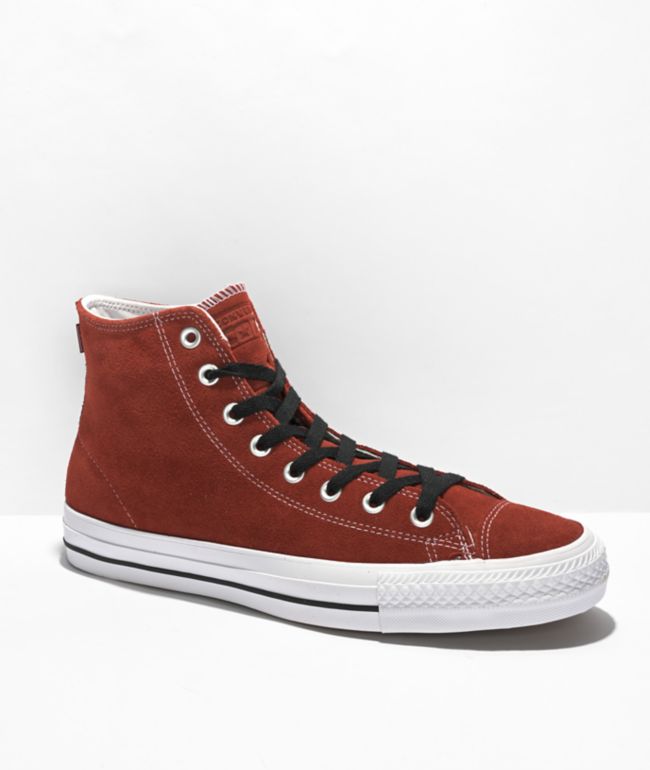 Converse Chuck Taylor All Star Pro Dark Terracotta & White Suede High Top Skate Shoes
