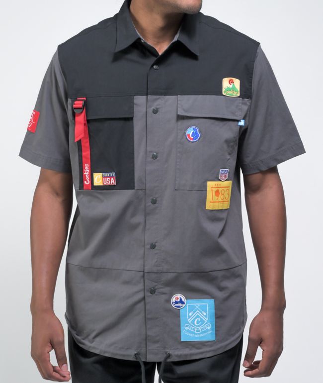 Cookies Colores Black & Grey Short Sleeve Button Up Shirt
