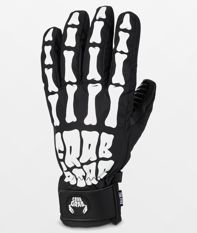 Crab Grab Five Skeleton 15K Black & White Snowboard Gloves