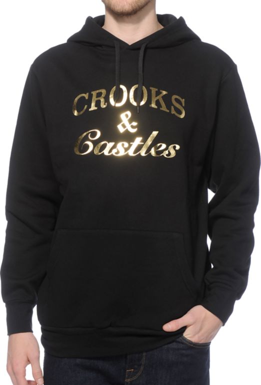 Crooks and castles black and gold hoodie Clearance