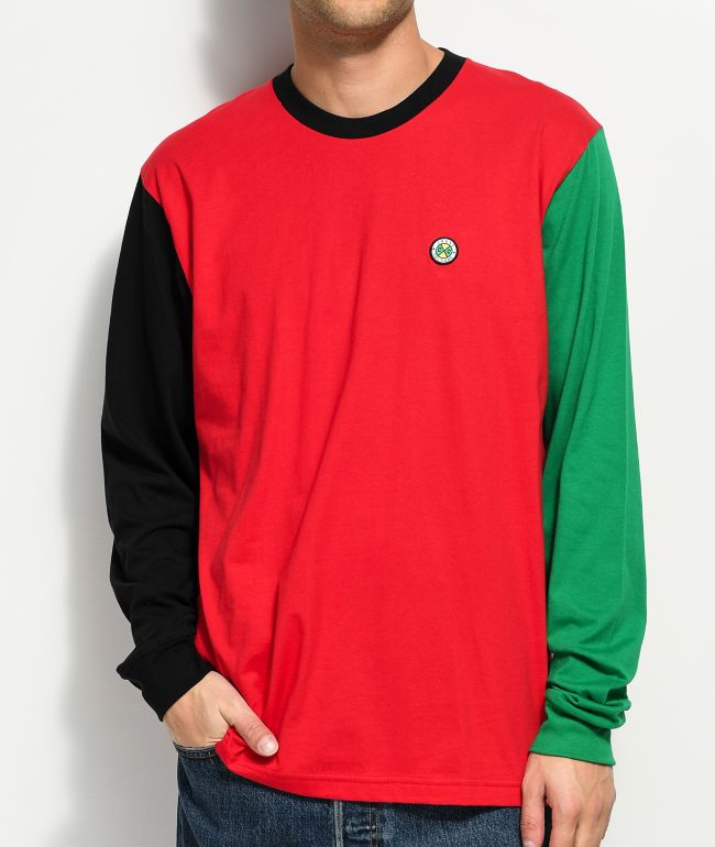 red and green long sleeve shirt