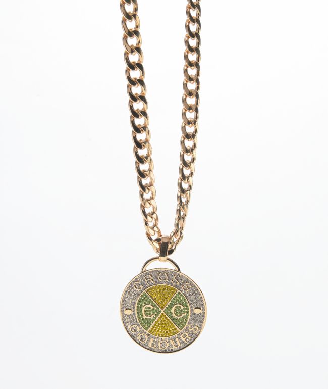 Cross Colours Crystal Medallion Miami Cuban Necklace