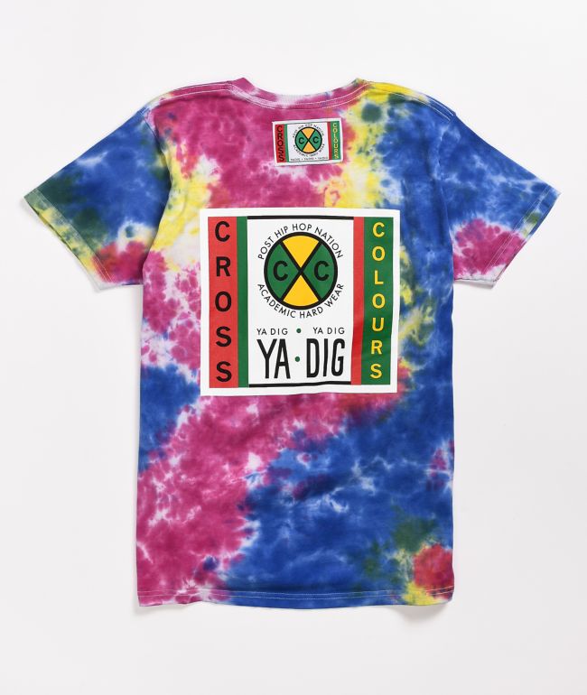 Cross Colours Label Logo Multi Tie Dye T Shirt Zumiez