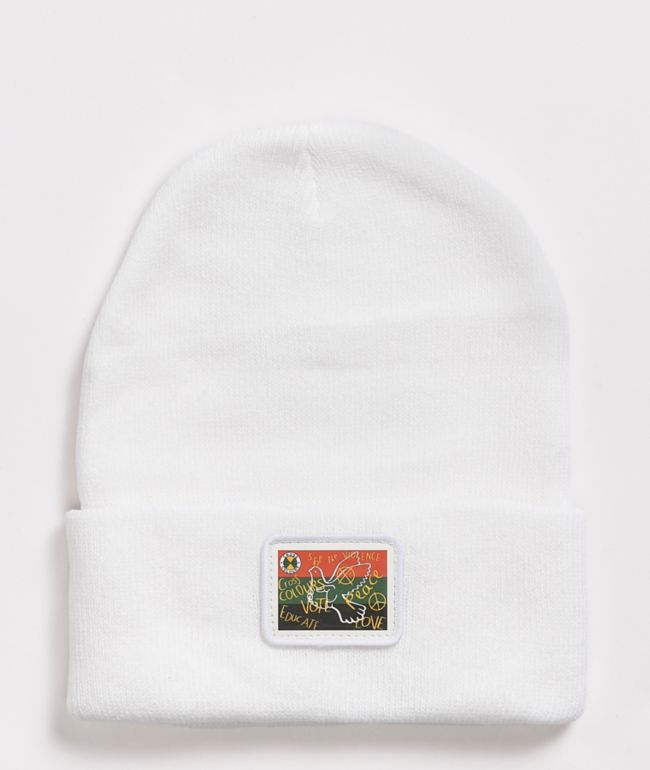 Cross Colours Peace Love Educate White Beanie