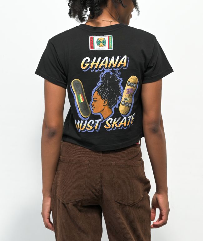 Cross Colours x Skate Nation Ghana Skate Black Crop T-Shirt