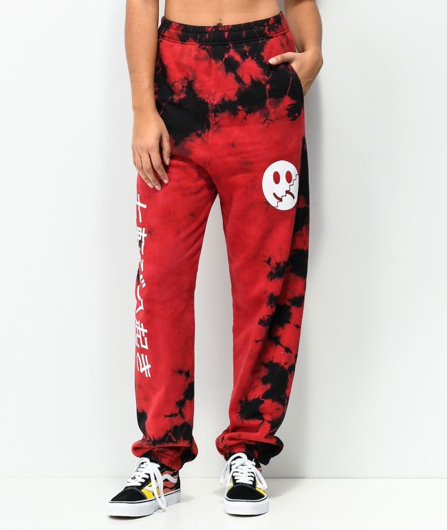 Black and red tie dye sweatpants Clearance