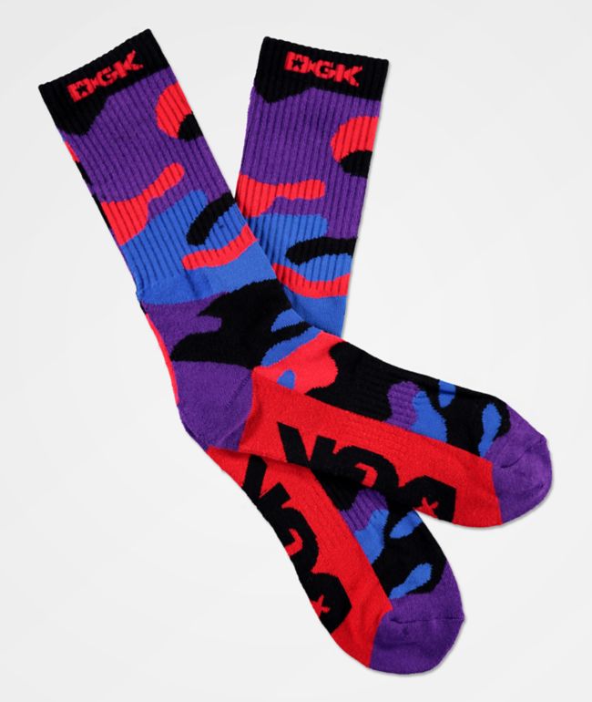 DGK Rise Red, Purple & Blue Camo Crew Socks