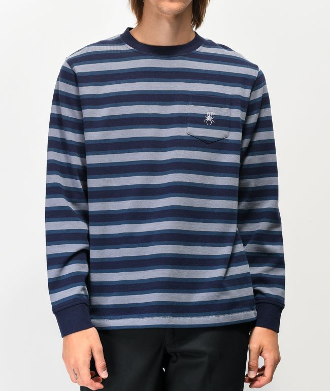 Mens blue and white striped long sleeve t shirt Clearance