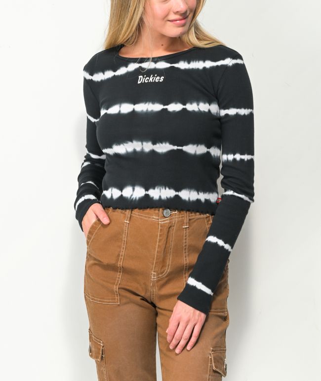 Dickies Black & White Tie Dye Long Sleeve Crop Shirt